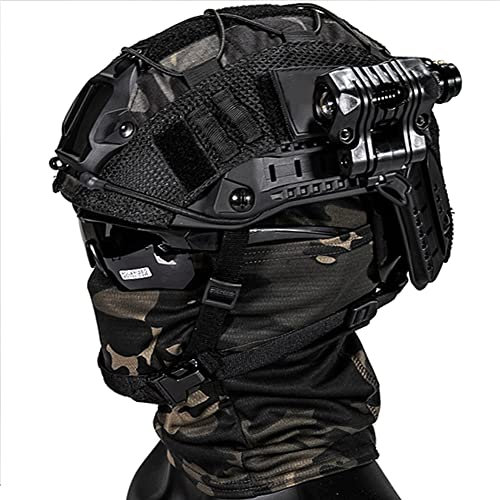 AQzxdc Fast Paintball Helm Sätze, mit Taktischem Headset und Teleskop-Modell, Visier & Schutzbrille, Taschenlampe, Signalblinker, NVG Halterung, für Airsoft Schießen und Jagd Spiel BBS,Bk a
