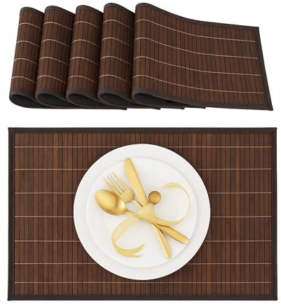 Relaxdays Tischset, 6er Set, Bambus, Stoffrand, rutschhemmend, 45x30 cm, Teller, Esstisch, eckiges Platzset, Farbwahl
