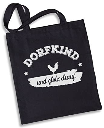 Tassenbrennerei Baumwolltasche mit Spruch Dorfkind und stolz drauf - Einkaufstasche lustig - Beutel für Landeier (Schwarz)