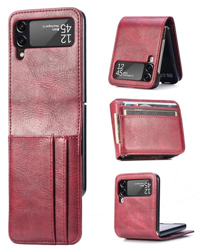 Handyhülle Kompatibel mit Samsung Galaxy Z Flip 4 | Klapphülle Schutzhülle mit Kartenfächer Kompatibel für Galaxy Z Flip 4 | Weinrot