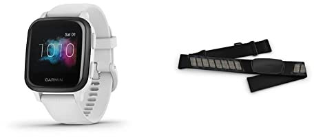 Garmin Venu Sq Music, Reloj Inteligente con GPS, Blanco/Gris, Amazon Edición Especial HRM Dual, Monitor de frecuencia cardíaca con transmisión Dual, Ant+, Color Negro, Talla Única