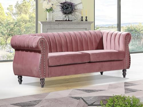 Vente-unique-Divano Chesterfield 3 posti in Velluto Rosa antico - TRUMBO