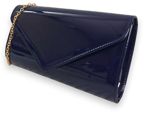 fi9 Pochette a tracolla in pelle verniciata, ideale per matrimoni, serate, feste, blu navy, medium