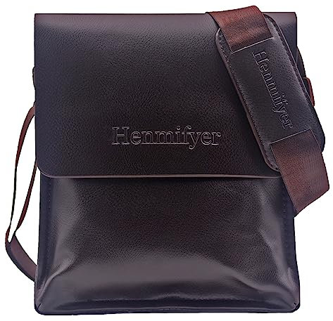 Henmifyer Leder-Umhängetasche für Herren, Reisen, Arbeit, Business, magnetische Schnalle, verstellbarer Riemen, Braun