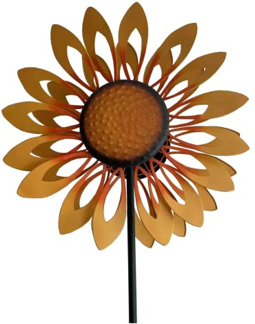 CIM Metall Windrad - Doppelwindrad Petite Sunflower – Gesamthöhe: 160cm, Windrad-Durchmesser: 40cm – Gartendekoration Sonnenblume – wetterbeständig - inkl. 2-zackiger Bodenverankerung