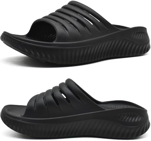 KuaiLu Recovery Sandals Women Comfortable Arch Support Slides Black Size 10