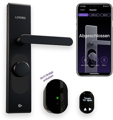 Shelly LOQED Touch Smart Lock Schwarz – WLAN Schlüsselloses Türschloss mit Touch-to-Open, Code und Digitalen Schlüsseln, Fernsteuerung über Shelly App, EN1303, EN15684 und SKG Drei-Sterne-Standard