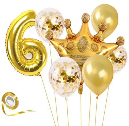 32 Inch Gold Geburtstag Zahlen Luftballon, Luftballon 1. Geburtstag, Riesen Folien Krone Ballon 1 Jahre für Mädchen Jungen, Birthday Ballons Dekoration (Nummer 6)