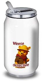 Gourde/Bouteille d'eau en Aluminium - Acier Inoxydable (thermos 24h) réutilisable 330ml à 750ml, Winnie the Pooh, Detective (Canette S 330ml, Acier Inox)