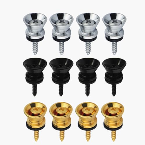 CAASFOOY 12 Stück Gitarrengurt Knöpfe, Metall Gitarrengurt Schlösser, Gitarren Gurtsicherungen, für Klassische Elektrische Akustik Gitarre Bass Ukulele