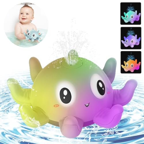 Lekwaiin Jouets de Bain Bébé 1 2 3 Ans, LED Lumineux Automatique Eau de Pulvérisation Jouet Bain pour Bébé 1 2 3 4 Ans Garçons Filles Piscine Jouets Cadeaux