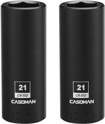 CASOMAN 1/2-Inch Drive x 21mm Deep Impact Socket, 2PCS Set, 6-Point, Metric, CR-MO