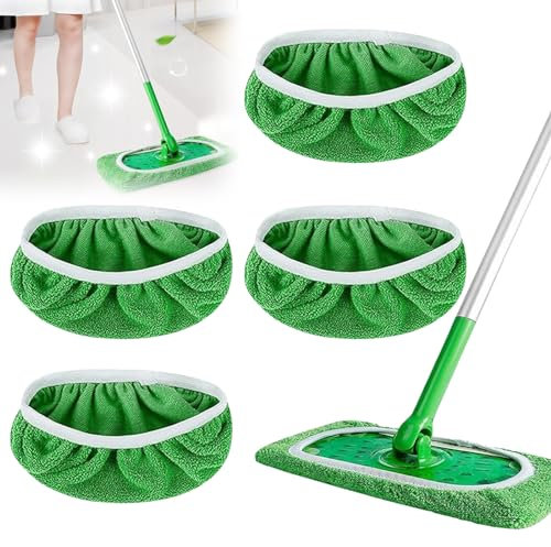 DMNQ 4 Piezas Compatibles Con Adecuado Swiffer Sweeper,Fregona Microfibra Recambio Mopa para,Mopa Adecuado Swiffer,para Limpiar Suelos Duros/de Madera (Verde/Pequeño)