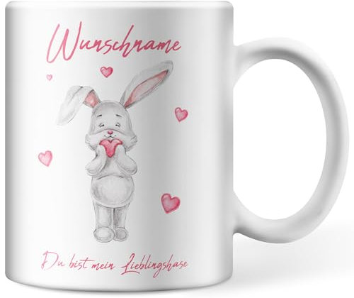 Tasse personalisiert mit Namen, Wunschname Du bist mein Lieblingshase, Ostergeschenk für Kinder Männer Frauen Geschenkidee zu Ostern