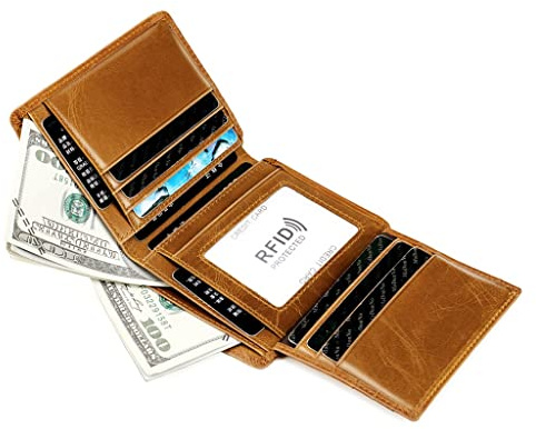 WolFum RFID Cartera de cuero para hombre - Delgado cepillo antirrobo vertical tarjeta de párrafo bolsa para hombre clip corto para dinero (color: D, tamaño: como se muestra en la imagen)