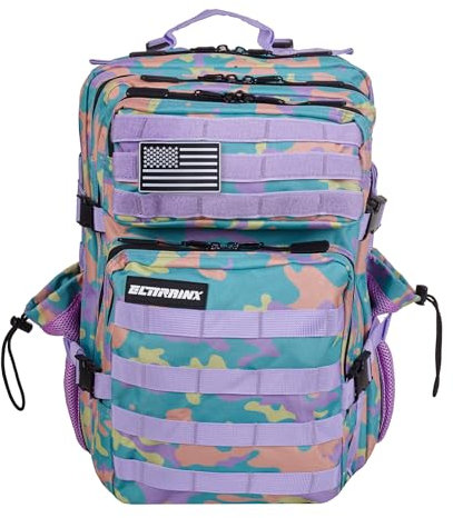 ELITRAINX Elitex Training Rucksack, 45 l, wasserabweisend, für Patch-Bereich, Flugzeugkabine, Fitnessstudio, Computerfach, Oxford 1000D, Lavendel Camouflage, 45 Litros