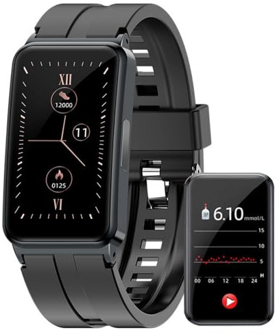 FENGFAUU Non-invasive GLUOOSE Test Smart Watch, ECG+PPG+HRV Monitoring, 24-hour Blood Pressure Detection, Heart Rate/Body Temperature Meter Fitness Tracker (Black)