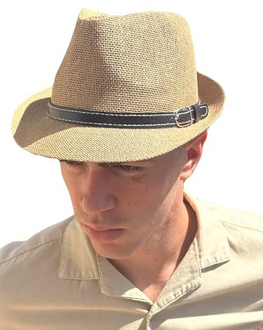 Sombrero Marrón Hombre De Paja Protección Solar Panama Pamela Playa Verano Esparto Gorra para Sol Visera Enrollable con Tira Ajustable Negra