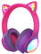 FosPower Kids Bluetooth 5.2 Headphones with LED Cat Ears (85/94dB Volume Limit & 100H Play Time) Foldable Wireless/Wired Headset with 3.5mm Cable for School/Travel - Hot Pink/Purple
