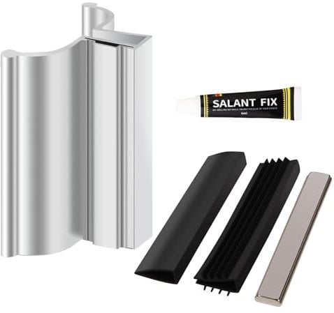 dakewang 3 Frameless Shower Door Handle with Metal Strike and Shower Door Magnetic Strip fits 1/8, 5/32, 3/16 and 1/4 Thick Swing Glass Shower Doors, Shower Door Handles Replacement.
