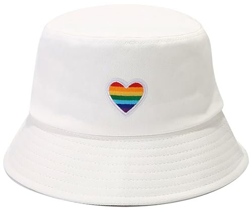 Malaxlx Damen Regenbogen Herz Fischerhut Bucket Hat Anglerhut Sonnenhut Fischerhüte Sommerhut Faltbarer Strandhut Draussenhut