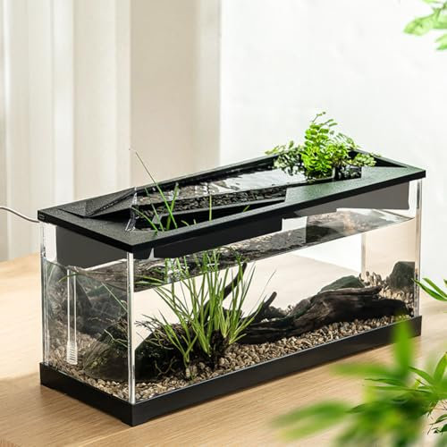 Niwugady Petit Aquarium de Table Rectangulaire, avec Pompe et Lumière en Acrylique Haute Transparence Aquarium pour Le Salon, 38X14.5X18cm