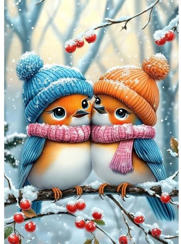 AIRDEA Christmas Weihnachten Diamond Painting Erwachsene, DIY 5D Vögel Diamant Painting Bilder, Bastelset Erwachsene Frauen als Haus Wanddeko 30x40 cm