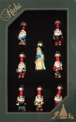 Krebs Glas Lauscha - Weihnachtsdekoration/Christbaumschmuck aus Glas - Mini Märchenfiguren, Schneewittchen und die 7 Zwerge - Menge: 8 Stück - Größe: ca. 7 cm