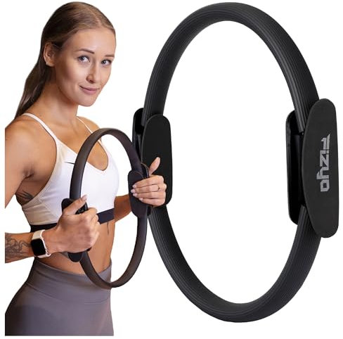Fizyo Pilates und Yoga Ring Ø 38 cm, Magische Fitness Rad mit Doppelgriff, Leichter Widerstandsring für Übung, Grundtraining, Kern und Fettverbrennung, Yoga Ring (Schwarz)