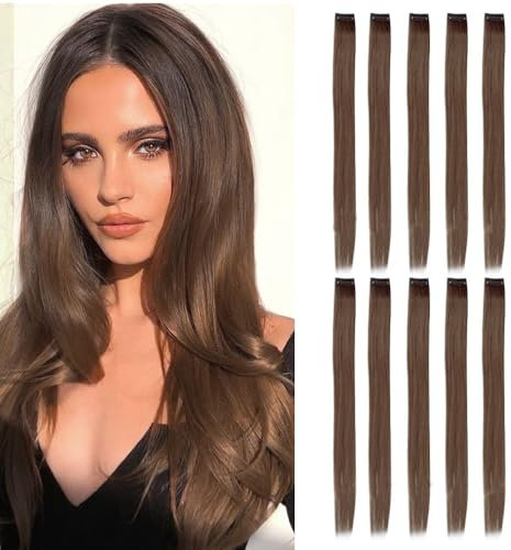 FDEETY 10PCS Extensions Echthaar Clip für Damen Mädchen Haarteil Glattes Echthaar Invisible Haarverlängerung Clip Remy Human Hair 40cm