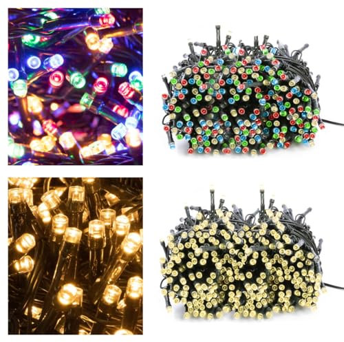 Daniel James 50 LED Christmas Tree Fairy Lights – 50 Warm White String Lights with 8 Light Modes & Auto Timer - IP44 Mains Powered Waterproof Rope Lights for Indoor & Outdoor - Warm White, 4.45m