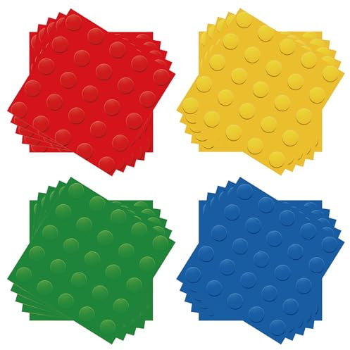 POPOYU Bausteine Geburtstag Servietten, 20 Stück Party Servietten Tischdeko, 33x33cm Papierservietten Paper Napkins, Kindergeburtstag Party Zubehör für Babyshower Kinder Deko Color-Napkin