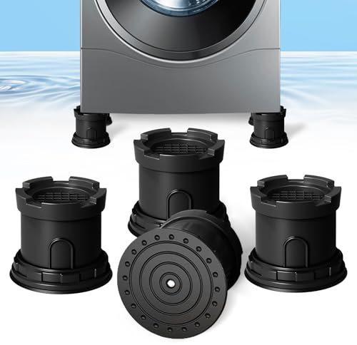 Lot de 4 coussinets anti-vibrations pour machine à laver, hauteur réglable pour empêcher le bruit, le transfert des vibrations, pieds de support stabilisateur anti-vibration avec fond ventouse (gris)