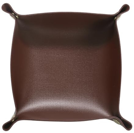 sourcing map PU Leather Valet Tray Unisex Folding Small Catchall Tray Portable Entryway Table Tray Nightstand Bedside Desk Tray for Key Wallet Watch Coin Jewelry Dice, Dark Brown