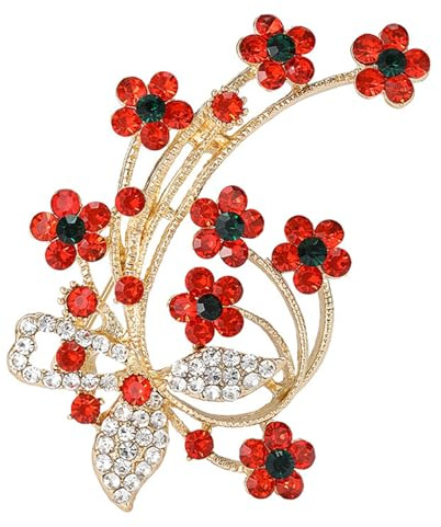 Broche Coquelicot Doré Zircon Cristal Strass Bouquet Fleur Forme de Fleur pour Femme Fille, taille unique, Métal