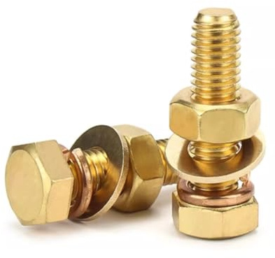 Foyoram M4x12mm Messing Sechskantschraube Flache Scheibe Federringe Muttern Kombischraube Kombibolzen (M4 30-sets,M4 x 12 mm)