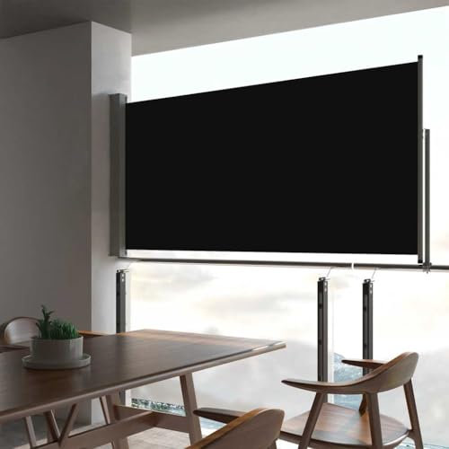 Myheimly Seitenmarkise Ausziehbar Sonnenschutz Sichtschutz Windschutz Seitenrollo Markise Seitenwandmarkise Balkon Garten Terrasse Schwarz,80 x 300 cm