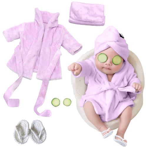 Xanewza 6 piezas de accesorios para fotografía de recién nacidos, trajes de sesión de fotos de bebé, albornoces, toalla de baño, traje con zapatillas de pepino, accesorios para fotos para niños