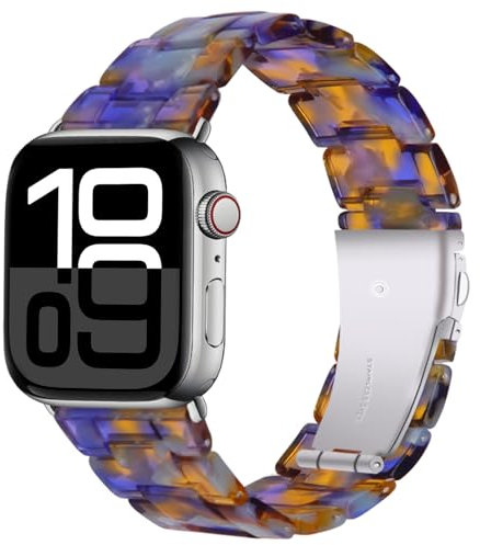 Miimall Resin Strap for Apple Watch Series 11 10 9 8 7 6 5 4 SE Ultra 3 2 1, Lightweight Band for iWatch 49mm 46mm(Series 10 11) 45mm 44mm 42mm, Adjustable Bracelet for Ladies Women Men-Ocean Blue