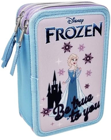 Disney Die Eiskönigin Be True To You Federmäppchen mit 3 Reißverschlüssen für die Schule, 44 Stück, Stifte und Farben, Filzstifte Giotto, blau, Frozen