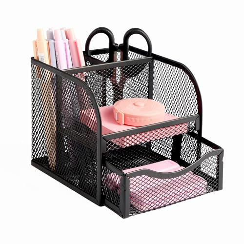 Kolamom Netz-Schreibtisch-Organizer, Multifunktions-Stifthalter, 4 Sortierfächer für Stifte, Heftklammern, Ordner und Dokumente, platzsparender Schreibtisch-Organizer