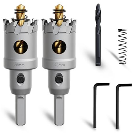 METOTY 2 seghe a tazza in metallo, da 28 mm, in metallo duro, con un ulteriore trapano nitrato e a L, per acciaio, ferro, alluminio, metallo