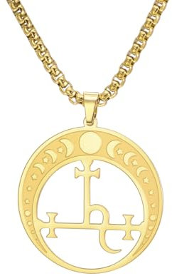 EUEAVAN Lilith Halskette für Frauen Siegel der Lilith Göttin Mondphase Anhänger Halskette Hexe Pagan Hecate Mythologie Amulett Dreifach Mond Göttin Schmuck Witchy Geschenke Männer (Gold 2)