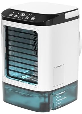 Air Cooler, Mini Portable Air Conditioner Fan,Noiseless Evaporative Air Humidifier,Air Con Unit,3 in1 Desk Air Cooler 3 Wind Speeds,Cooling Mist,7 LED Lights Desk Cooler for Home Travel Office