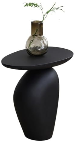 VDCVADKYE Table Basse Ronde， Table Basse et d'appoint de Salon et de Chambre à Coucher, Design Galet, Noire, 50 x 32 x 50 cm