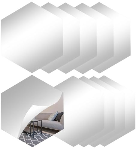 PINGEUI Lot de 10 carreaux de miroir autocollants hexagonaux en acrylique transparent pour murs, portes, salles de bain, salon, décoration d'intérieur - 23 x 20 cm