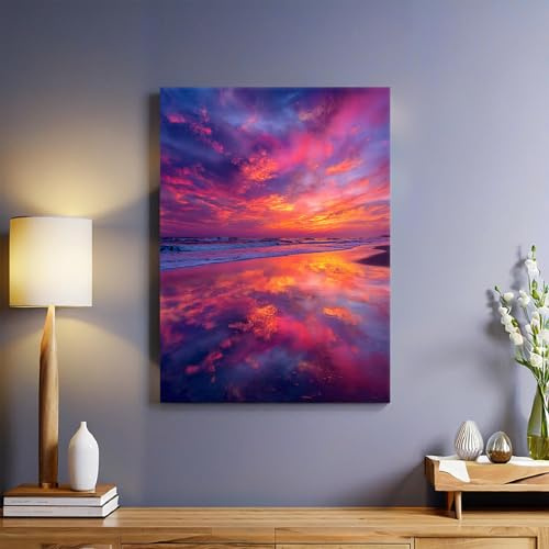 Rötlich-violett Bilder Deko Farbenprächtiger Sonnenuntergang Leinwandbilde Modern Poster Wohnzimmer Schlafzimmer Wandbild Kunstdruck Wandbilder Aufhängefertig 50 x 40 cm