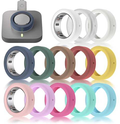 Seltureone 13 Pack Ring Cover for Oura Ring 4 Ceramic/Gen 4/ Gen 3 | Anti-Scratch Elastic Silicone Rings Protector, Support Charging with Cover on, Ring Case for Workout Gym (L)