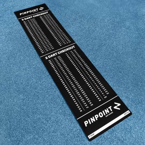 PINPOINT Darts kassamatta | Officiell kastlinje och 2-/3-dart-kassadiagram – premium polyesteryta med halkfri gummibas – golvmatta i full längd 240 × 60 cm för användning i hemmet, pub eller klubb