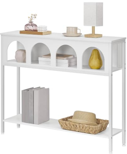 HOOBRO Table d’Appoint à 3 Niveaux en Forme d’Arche, Table d’Entrée de Style Fermière, Cadre Métallique Solide, Table de Canapé Étroite, pour Salon, Couloir, Blanc EWW106XG01